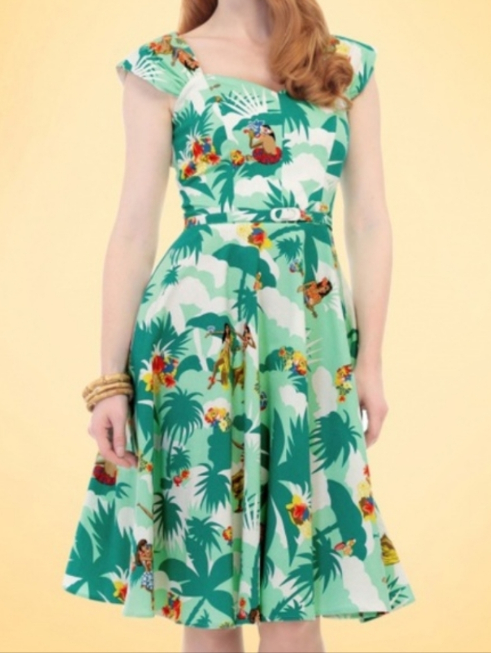 Aida Zak Green Hawaiian Print A-Line Dress Women’s Sz Small/UK 10